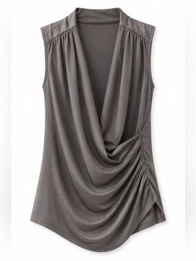 Draped Sleeveless Blouse - Gray